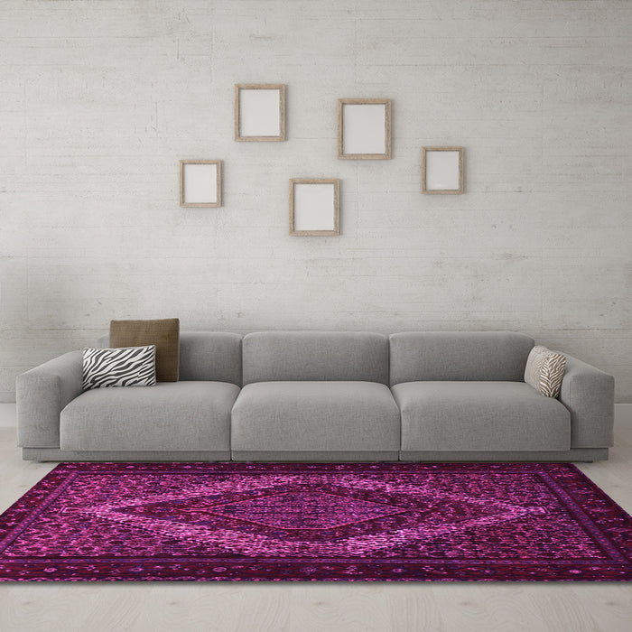 Machine Washable Persian Pink Traditional Rug in a Living Room, wshtr2237pnk
