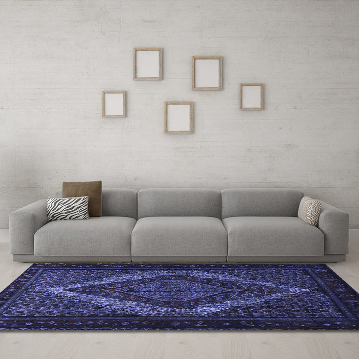 Machine Washable Persian Blue Traditional Rug in a Living Room, wshtr2237blu