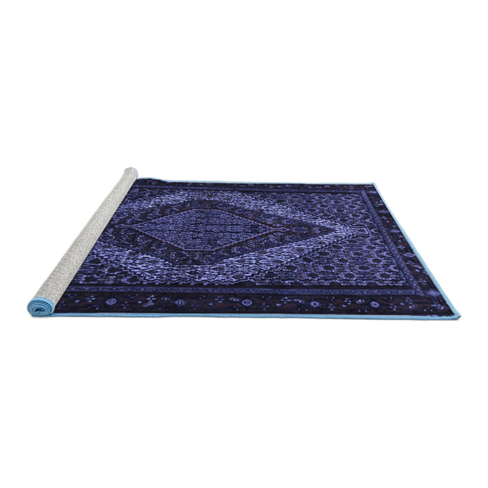 Sideview of Machine Washable Persian Blue Traditional Rug, wshtr2237blu