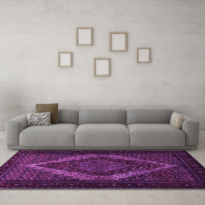 Machine Washable Persian Purple Traditional Area Rugs in a Living Room, wshtr2237pur