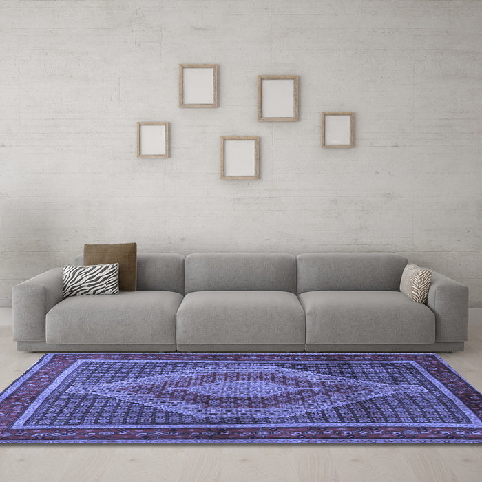 Machine Washable Persian Blue Traditional Rug in a Living Room, wshtr2238blu