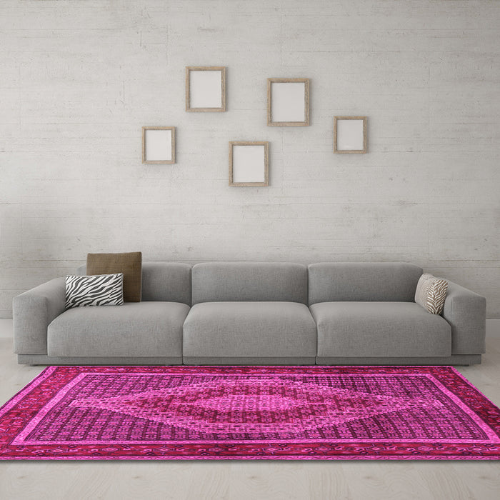 Machine Washable Persian Pink Traditional Rug in a Living Room, wshtr2238pnk