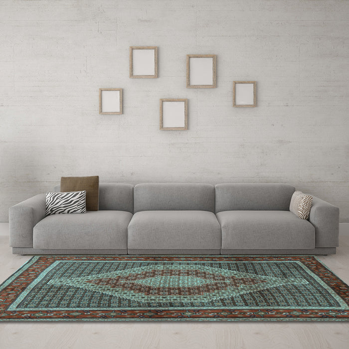 Machine Washable Persian Light Blue Traditional Rug in a Living Room, wshtr2238lblu