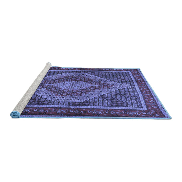 Sideview of Machine Washable Persian Blue Traditional Rug, wshtr2238blu