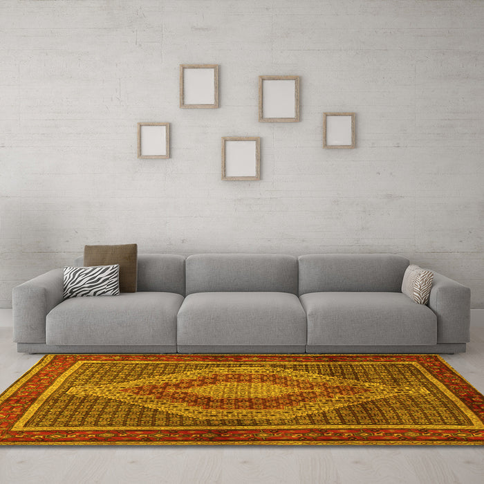 Machine Washable Persian Yellow Traditional Rug in a Living Room, wshtr2238yw