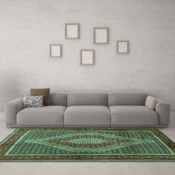 Machine Washable Persian Turquoise Traditional Area Rugs in a Living Room,, wshtr2238turq