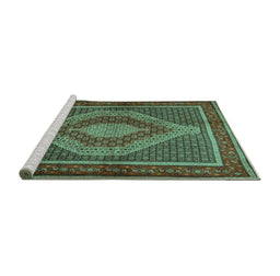 Sideview of Machine Washable Persian Turquoise Traditional Area Rugs, wshtr2238turq