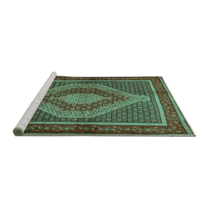 Sideview of Machine Washable Persian Turquoise Traditional Area Rugs, wshtr2238turq