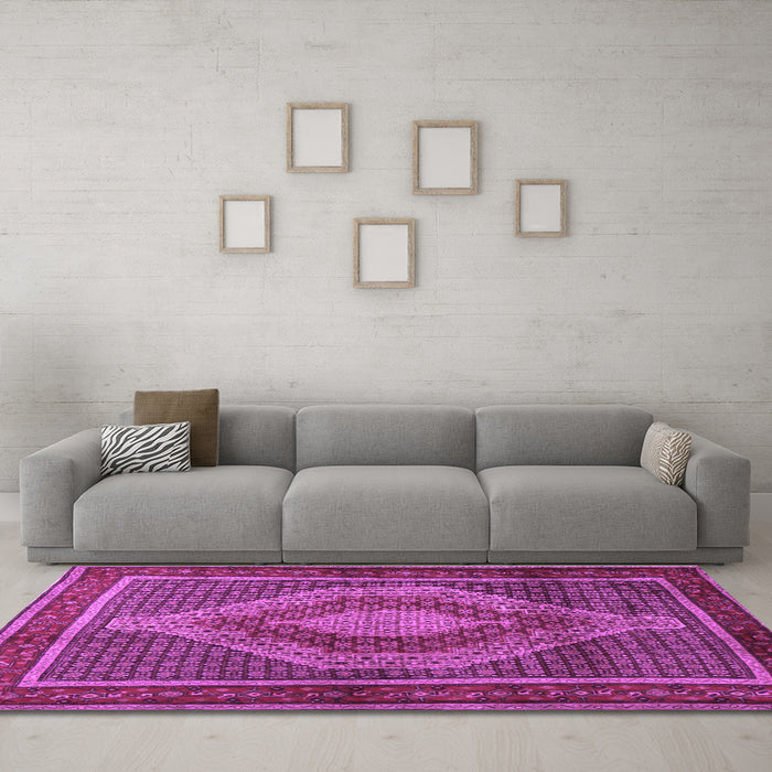 Machine Washable Persian Purple Traditional Area Rugs in a Living Room, wshtr2238pur