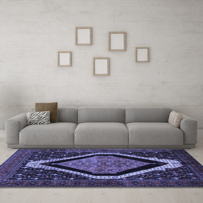 Machine Washable Persian Blue Traditional Rug in a Living Room, wshtr2239blu
