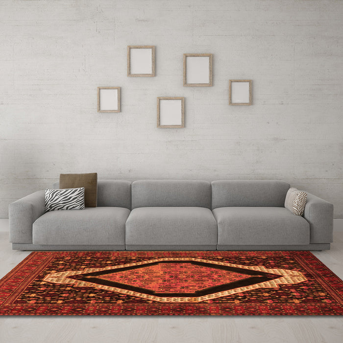 Machine Washable Persian Orange Traditional Area Rugs in a Living Room, wshtr2239org