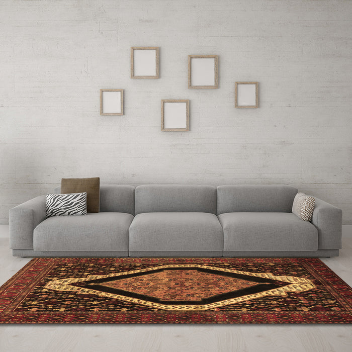 Machine Washable Persian Brown Traditional Rug in a Living Room,, wshtr2239brn