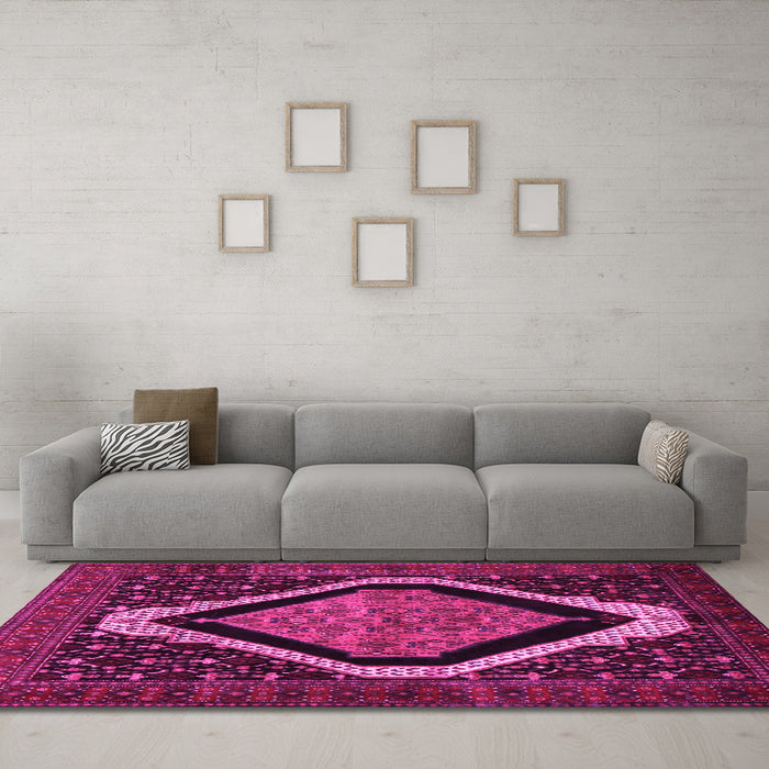 Machine Washable Persian Pink Traditional Rug in a Living Room, wshtr2239pnk
