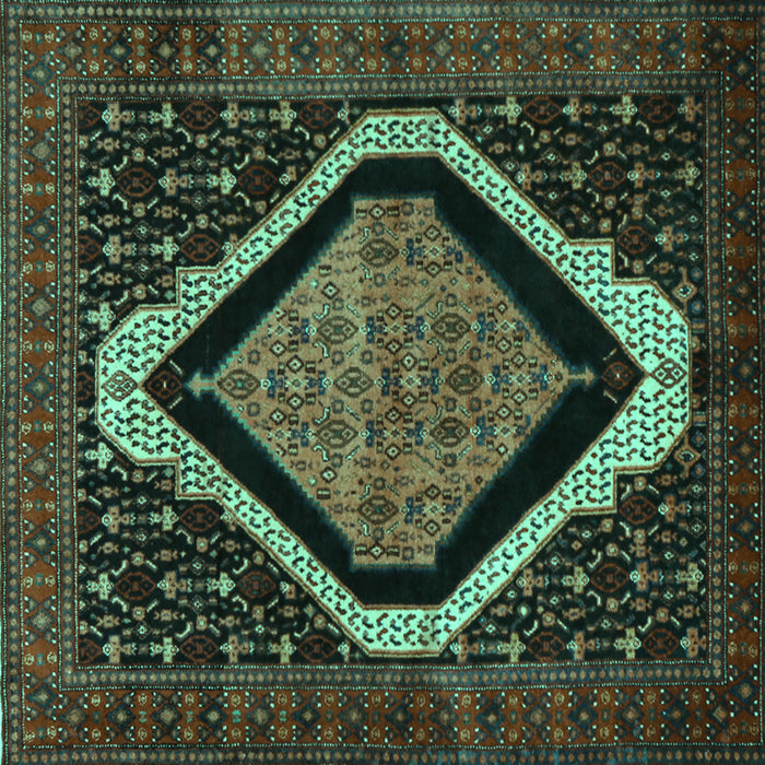 Square Machine Washable Persian Turquoise Traditional Area Rugs, wshtr2239turq