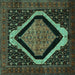 Square Machine Washable Persian Turquoise Traditional Area Rugs, wshtr2239turq