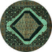 Round Machine Washable Persian Turquoise Traditional Area Rugs, wshtr2239turq