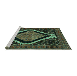 Sideview of Machine Washable Persian Turquoise Traditional Area Rugs, wshtr2239turq