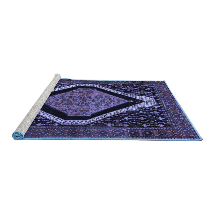 Sideview of Machine Washable Persian Blue Traditional Rug, wshtr2239blu