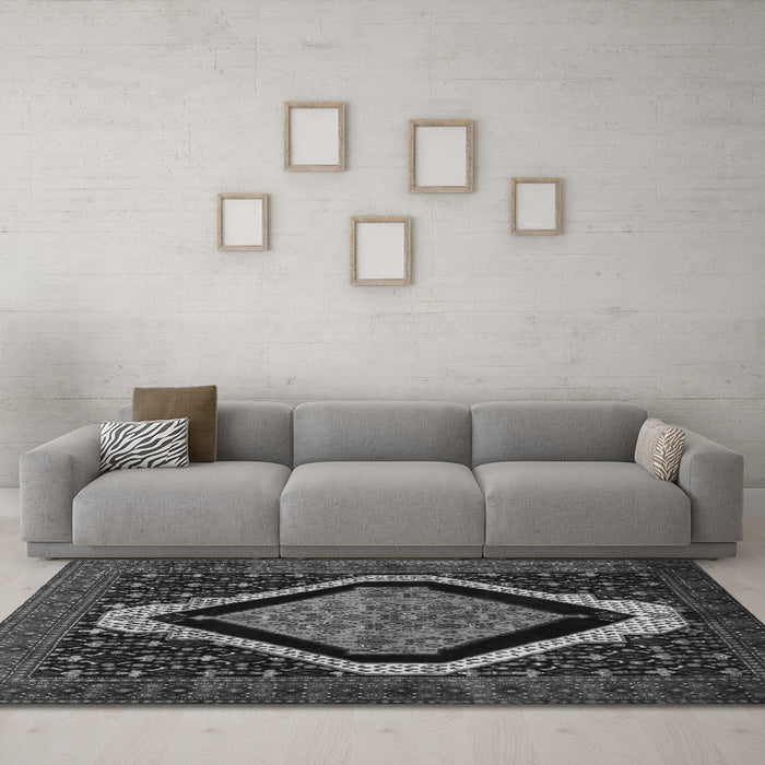 Machine Washable Persian Gray Traditional Rug in a Living Room,, wshtr2239gry