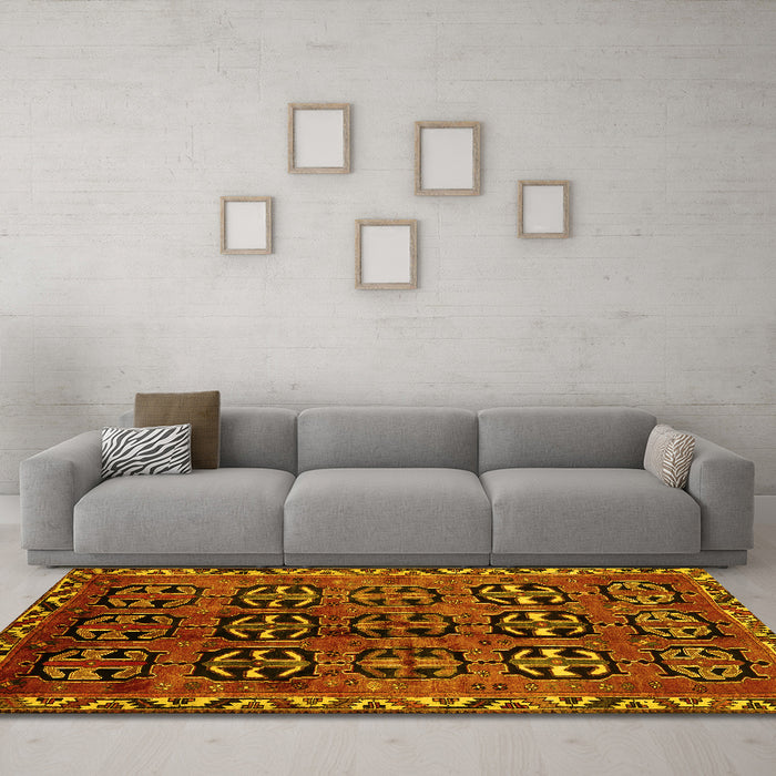Machine Washable Persian Yellow Traditional Rug in a Living Room, wshtr223yw