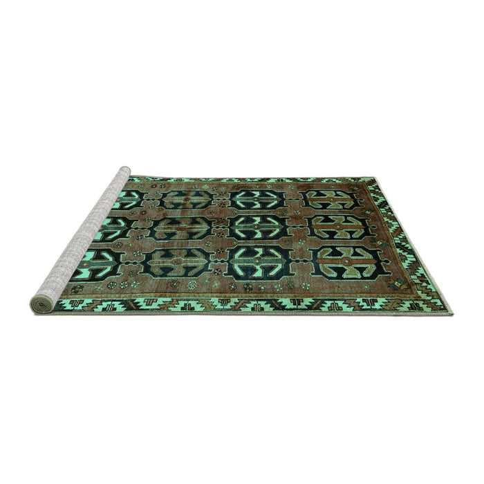 Sideview of Machine Washable Persian Turquoise Traditional Area Rugs, wshtr223turq