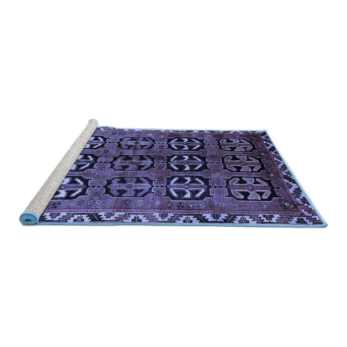 Sideview of Machine Washable Persian Blue Traditional Rug, wshtr223blu