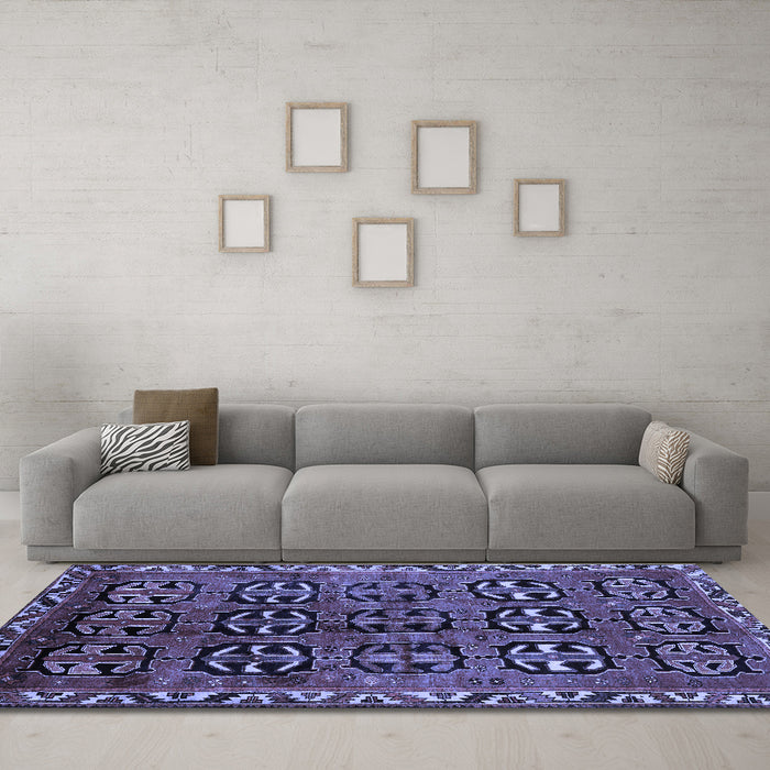 Machine Washable Persian Blue Traditional Rug in a Living Room, wshtr223blu