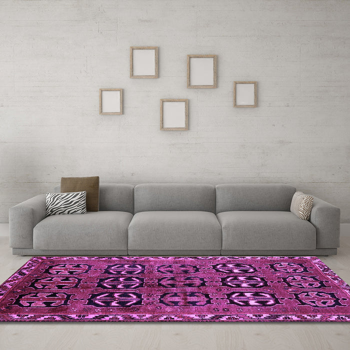 Machine Washable Persian Purple Traditional Area Rugs in a Living Room, wshtr223pur