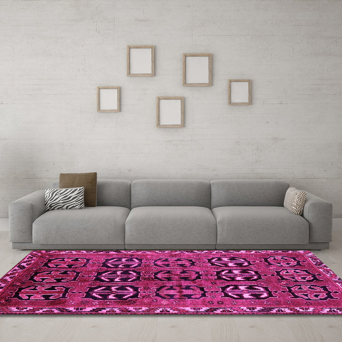 Machine Washable Persian Pink Traditional Rug in a Living Room, wshtr223pnk