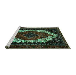 Sideview of Machine Washable Persian Turquoise Traditional Area Rugs, wshtr2240turq