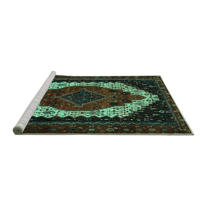 Sideview of Machine Washable Persian Turquoise Traditional Area Rugs, wshtr2240turq