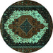 Round Machine Washable Persian Turquoise Traditional Area Rugs, wshtr2240turq