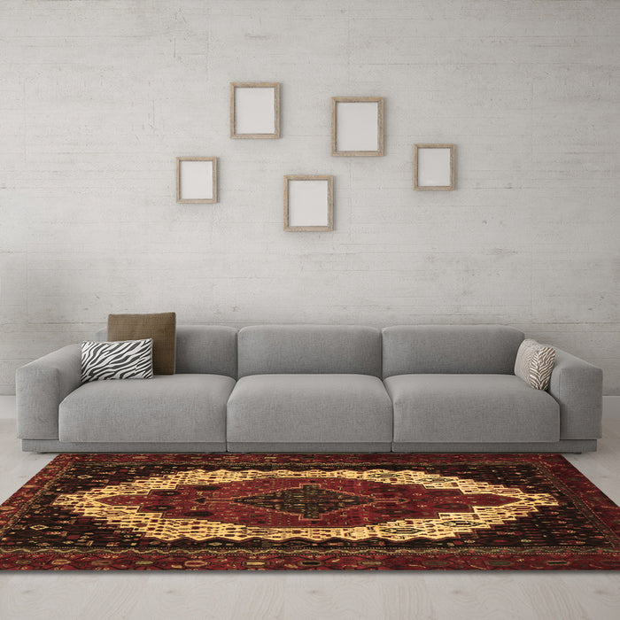 Machine Washable Persian Brown Traditional Rug in a Living Room,, wshtr2240brn