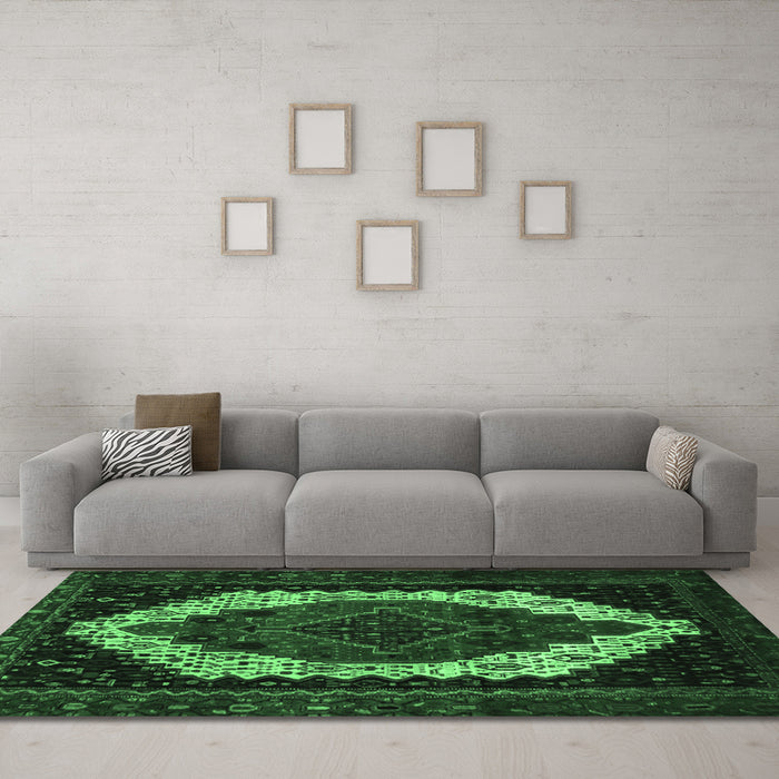 Machine Washable Persian Emerald Green Traditional Area Rugs in a Living Room,, wshtr2240emgrn
