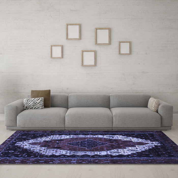 Machine Washable Persian Blue Traditional Rug in a Living Room, wshtr2240blu