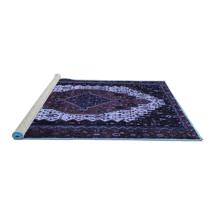 Sideview of Machine Washable Persian Blue Traditional Rug, wshtr2240blu