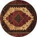 Round Machine Washable Persian Brown Traditional Rug, wshtr2240brn