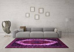 Machine Washable Persian Purple Traditional Area Rugs in a Living Room, wshtr2240pur