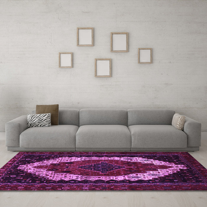 Machine Washable Persian Purple Traditional Area Rugs in a Living Room, wshtr2240pur