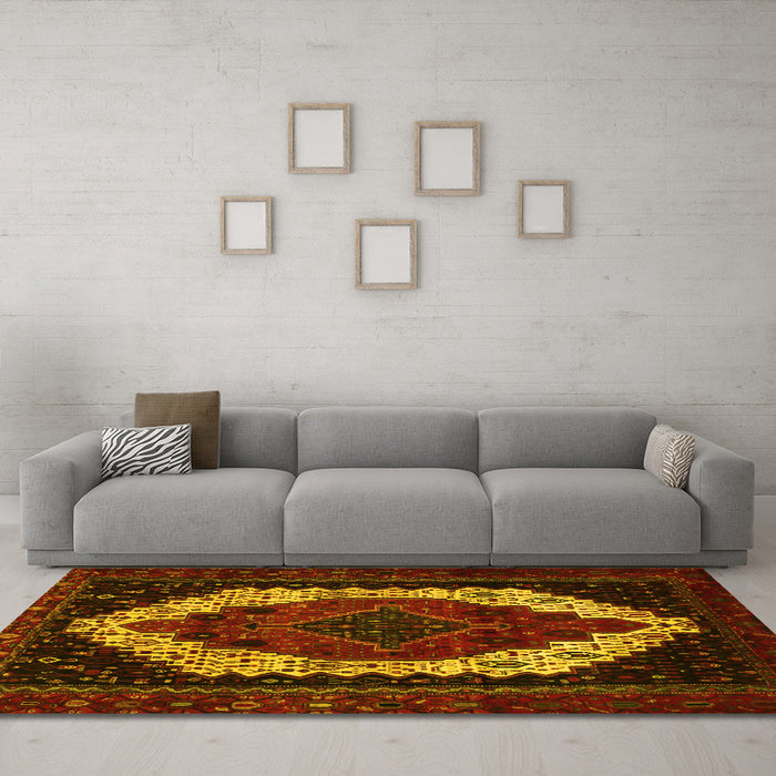 Machine Washable Persian Yellow Traditional Rug in a Living Room, wshtr2240yw
