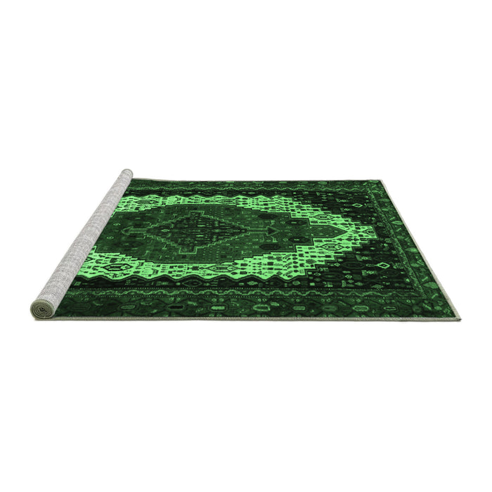 Sideview of Machine Washable Persian Emerald Green Traditional Area Rugs, wshtr2240emgrn