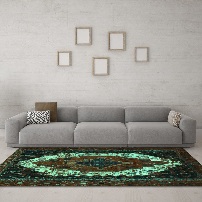 Machine Washable Persian Turquoise Traditional Area Rugs in a Living Room,, wshtr2240turq