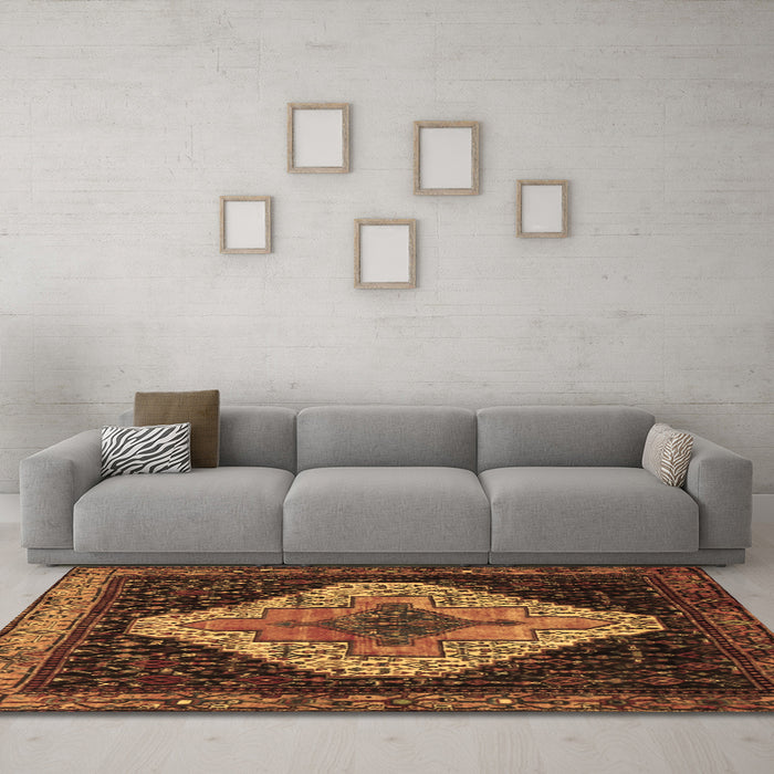 Machine Washable Persian Brown Traditional Rug in a Living Room,, wshtr2241brn