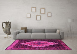 Machine Washable Persian Pink Traditional Rug in a Living Room, wshtr2241pnk