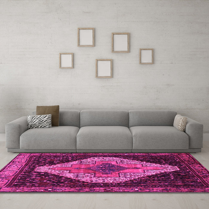 Machine Washable Persian Pink Traditional Rug in a Living Room, wshtr2241pnk