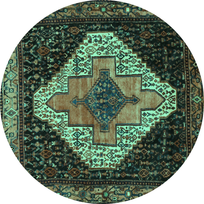 Round Machine Washable Persian Turquoise Traditional Area Rugs, wshtr2241turq