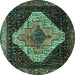 Round Machine Washable Persian Turquoise Traditional Area Rugs, wshtr2241turq