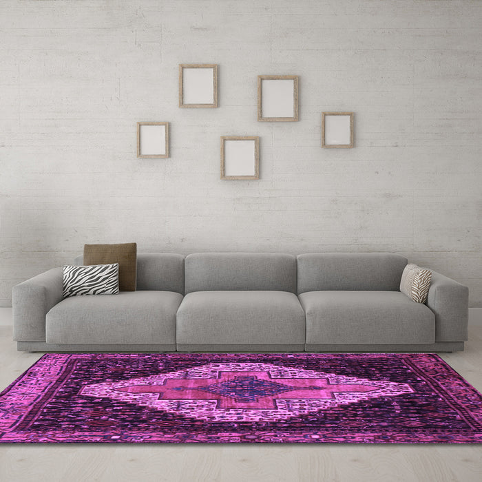 Machine Washable Persian Purple Traditional Area Rugs in a Living Room, wshtr2241pur