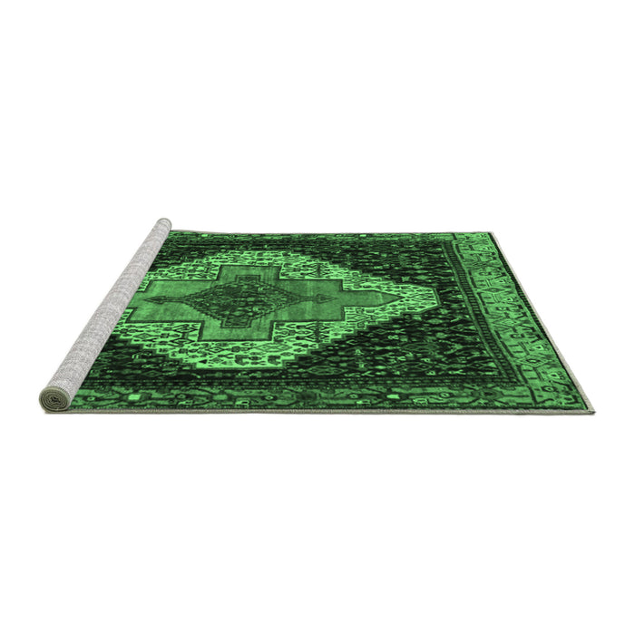 Sideview of Machine Washable Persian Emerald Green Traditional Area Rugs, wshtr2241emgrn