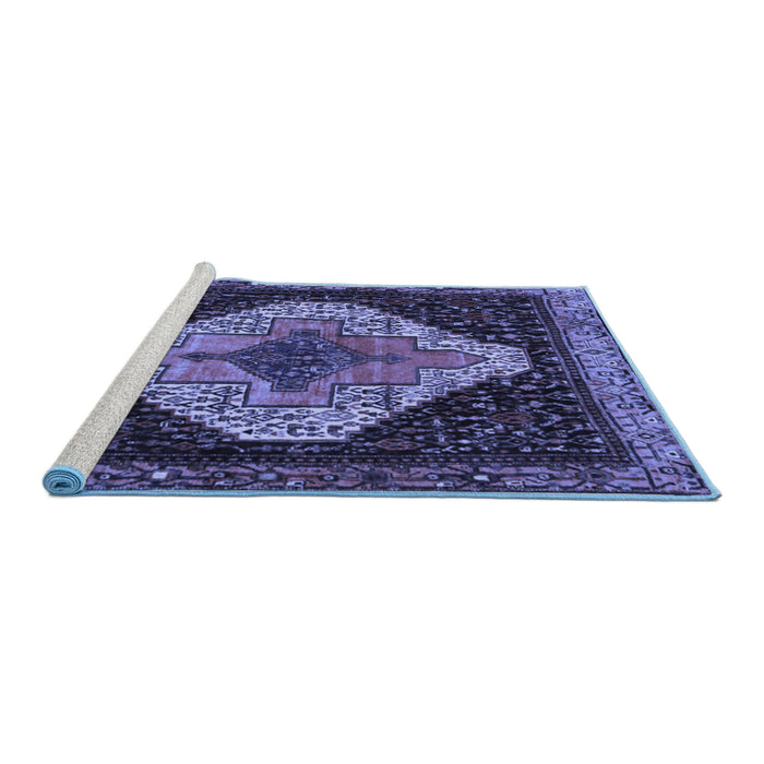 Sideview of Machine Washable Persian Blue Traditional Rug, wshtr2241blu